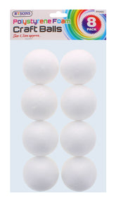 8PC POLYSTYRENE FOAM CRAFT BALLS 6.5CM