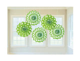 5PK GREEN PAPER FAN DECORATION