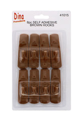 8PC SELF ADHESIVE BROWN HOOKS