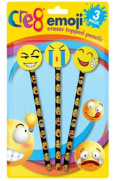 3PK CRE8 EMOJI ERASER TOP PENCILS SET