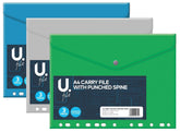 3PK ASSORTED A4 CARRY FILE W/ PUNCHED SPINE