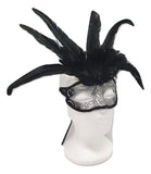 SILVER MASK WITH BLACK LACE W/FEATHERS