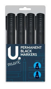 4PK BLACK PERMANENT MARKERS