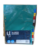 12PK ASSORTED A4 INDEX DIVIDERS
