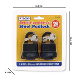 2PC HEAVY DUTY WATERPROOF PADLOCK 40MM