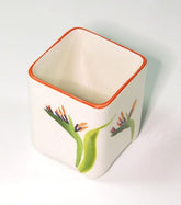 SQUARE CERAMIC PLANT POT W/FLOWER PAINTING