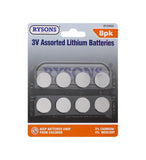 RYSONS ASSORTED 8PK 3V LITHIUM BATTERIES