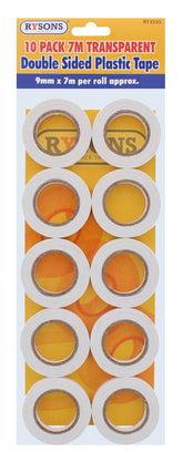 10PK 7M TRANSPARENT DOUBLE SIDED PLASTIC TAPE