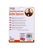 3 PK RETRO GOLD CROWN BOTTLE OPENERS