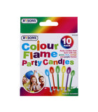 10PK COLOUR FLAME PARTY CANDLES