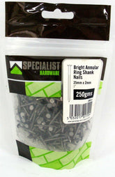 BRIGHT ANNULAR RING SHANK NAILS-25x2mm-250G