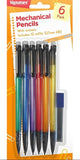 6PK MECHANICAL PENCILS W/ ERASERS & REFILLS