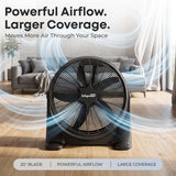Infapower 20" Box Fan 90W | 3 Speed Portable Cooling Fan | Powerful Air Circulation
