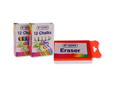 12 COLOURED & 12 WHITE CHALKS W/ ERASER SET