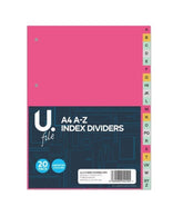 U FILE ASSORTED A4 AZ INDEX DIVIDERS PK 20