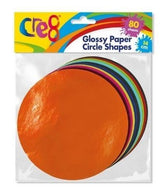 80PK ASSORTED CRE8 GLOSSY PAPER CIRCLE SHAPES 14CM