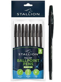 8PK STALLION PULL CAP BALLPOINT PENS BLACK INK