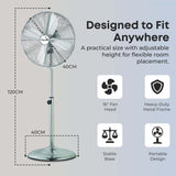Infapower 16" Chrome High Velocity Pedestal Fan | Metal Floor Fan | Adjustable Height | 3 Speed