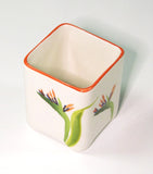 SQUARE CERAMIC PLANT POT W/FLOWER PAINTING