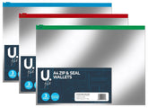 3PK ASSORTED A4 ZIP & SEAL WALLETS