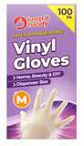 100PK-DISPOSABLE VINYL GLOVES-CLEA-MEDIUM