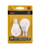 2PK KODAK LED BULB GOLF B22 BAYONET 6W WARM WHITE