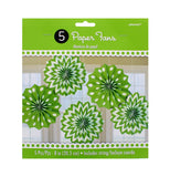 5PK GREEN PAPER FAN DECORATION