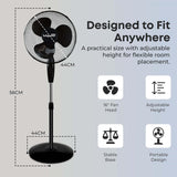 Infapower 16" Pedestal Fan | Black | Oscillating Cooling Fan | 3 Speed | Adjustable Height