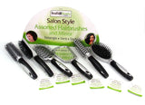 ASSORTED HAIR BRUSHES AND MIRROR