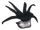SILVER MASK WITH BLACK LACE W/FEATHERS