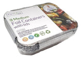 9 MEDIUM FOIL CONTAINERS W/LIDS
