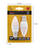 2PK KODAK LED BULB CANDLE B22 BAYONET 6W WARM WHITE