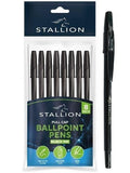8PK STALLION PULL CAP BALLPOINT PENS BLACK INK