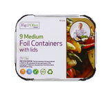 9 MEDIUM FOIL CONTAINERS W/LIDS