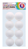8PC POLYSTYRENE FOAM CRAFT BALLS 6.5CM