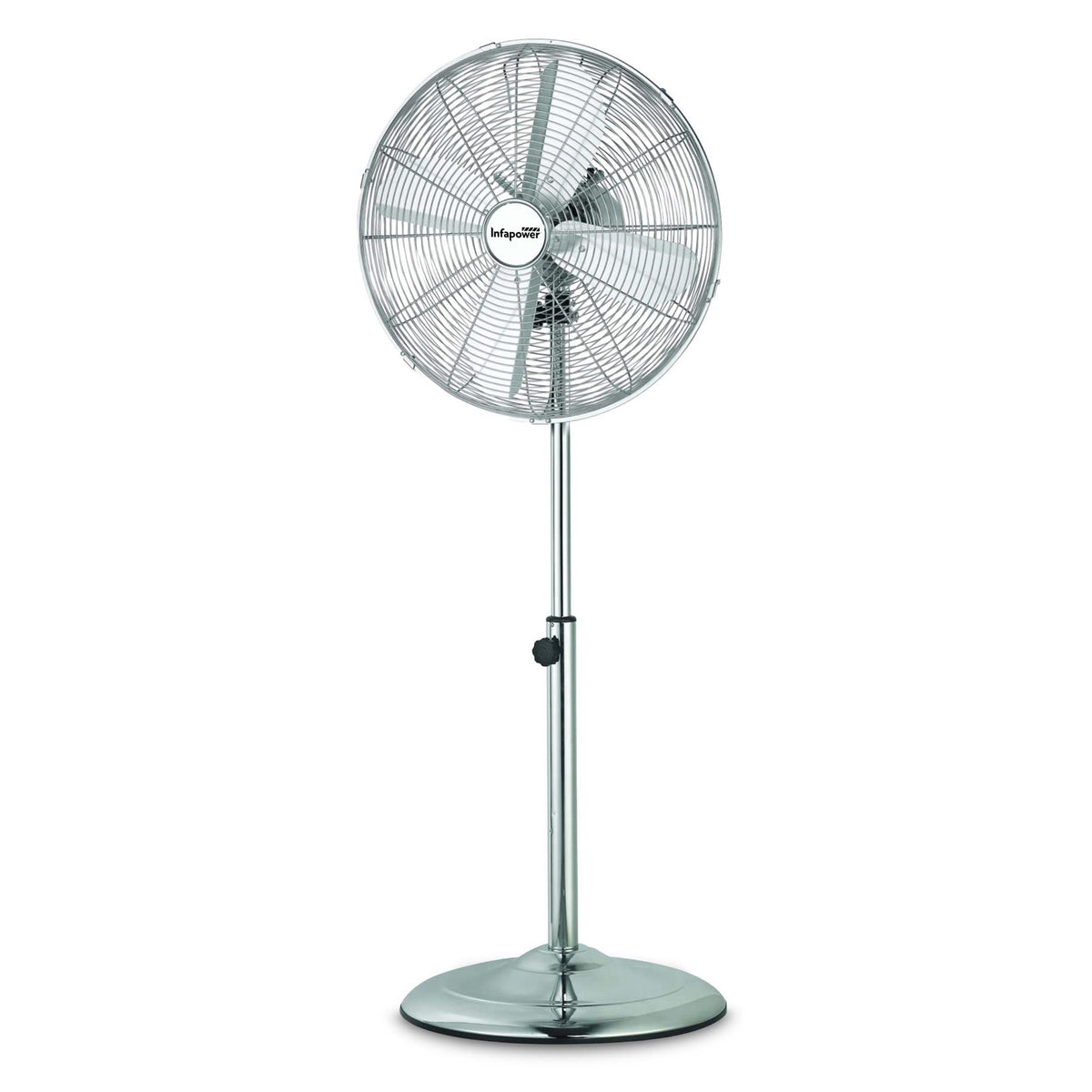 Infapower 16" Chrome High Velocity Pedestal Fan | Metal Floor Fan | Adjustable Height | 3 Speed