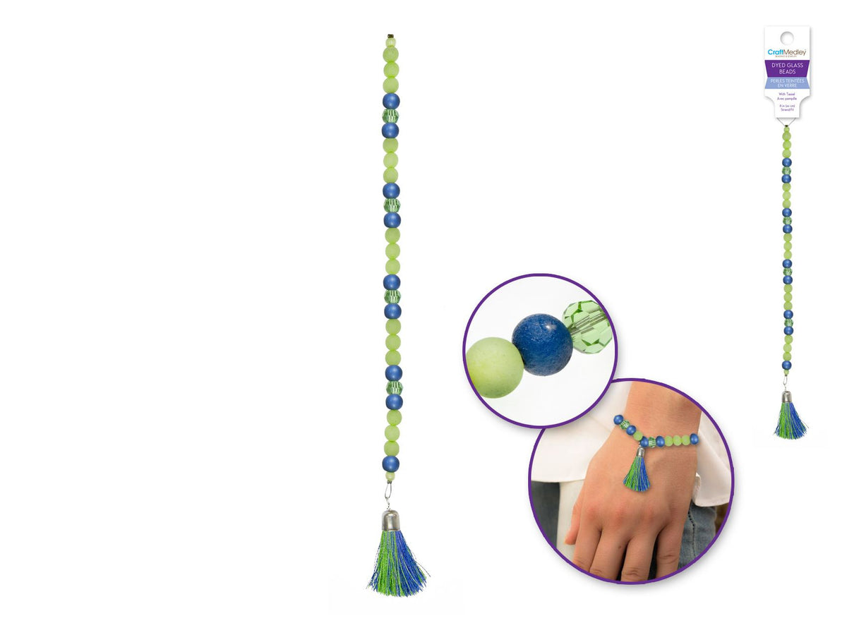 DYED GLASS BEADS 20CM STRANDS W/TASSEL SWEET PEA