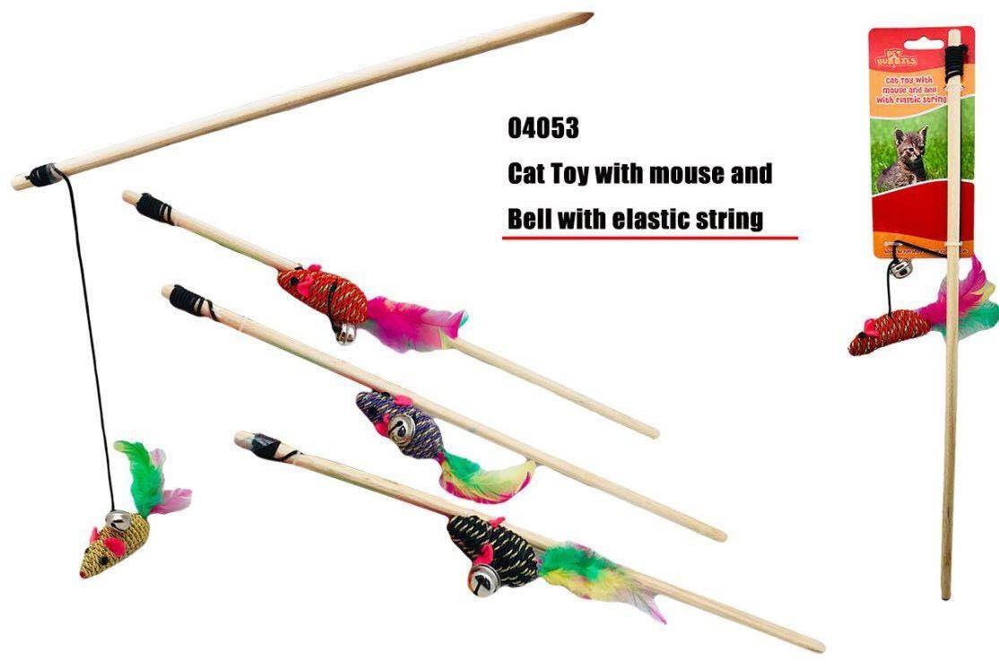 PET BUDDIES CAT PLAY TOY WITH MOUSE AND BE;L WITH ELASTIC STRING