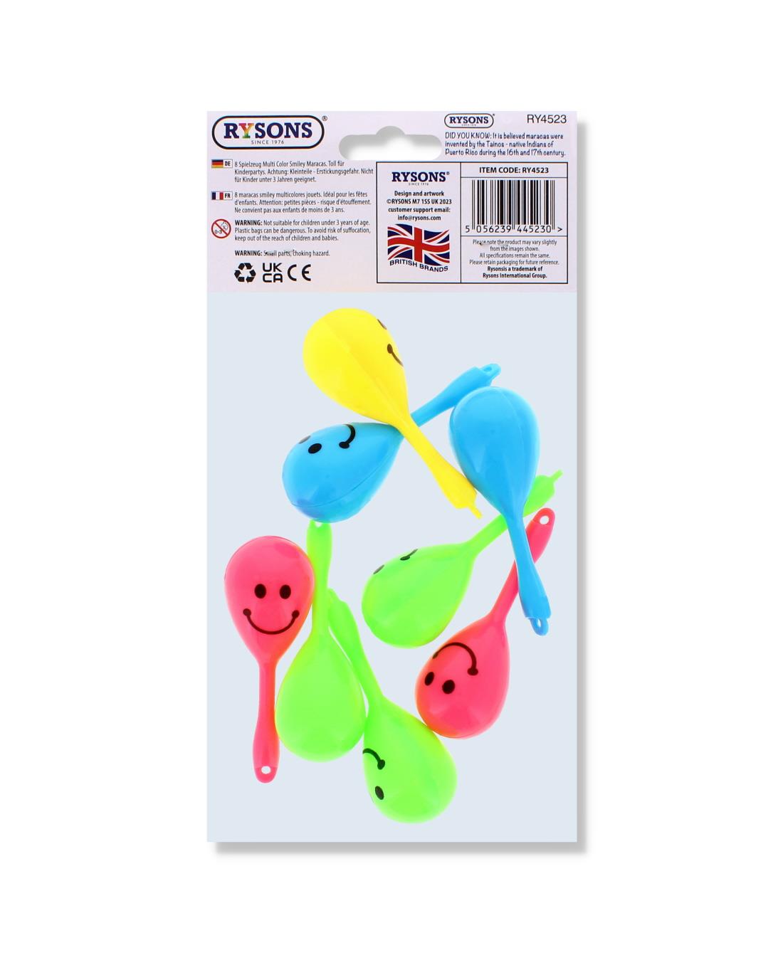 RYSONS 8PK NOVELTY SMILEY MARACAS