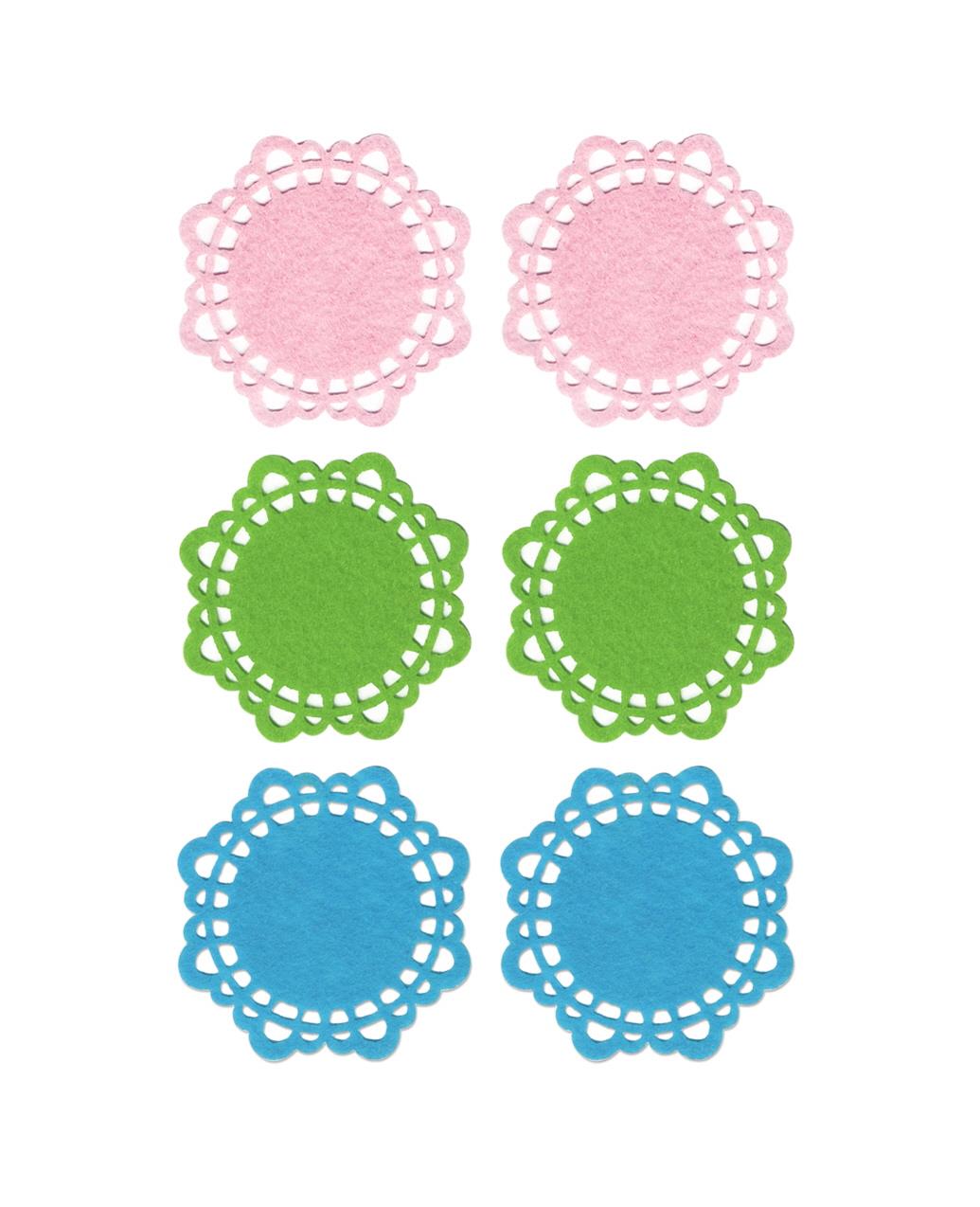 6 PC FELT DOILIES 3 COLOURS
