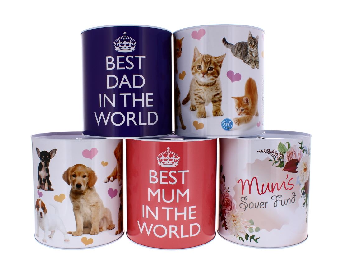 ASSORTED XL-MONEY TINS- HOME