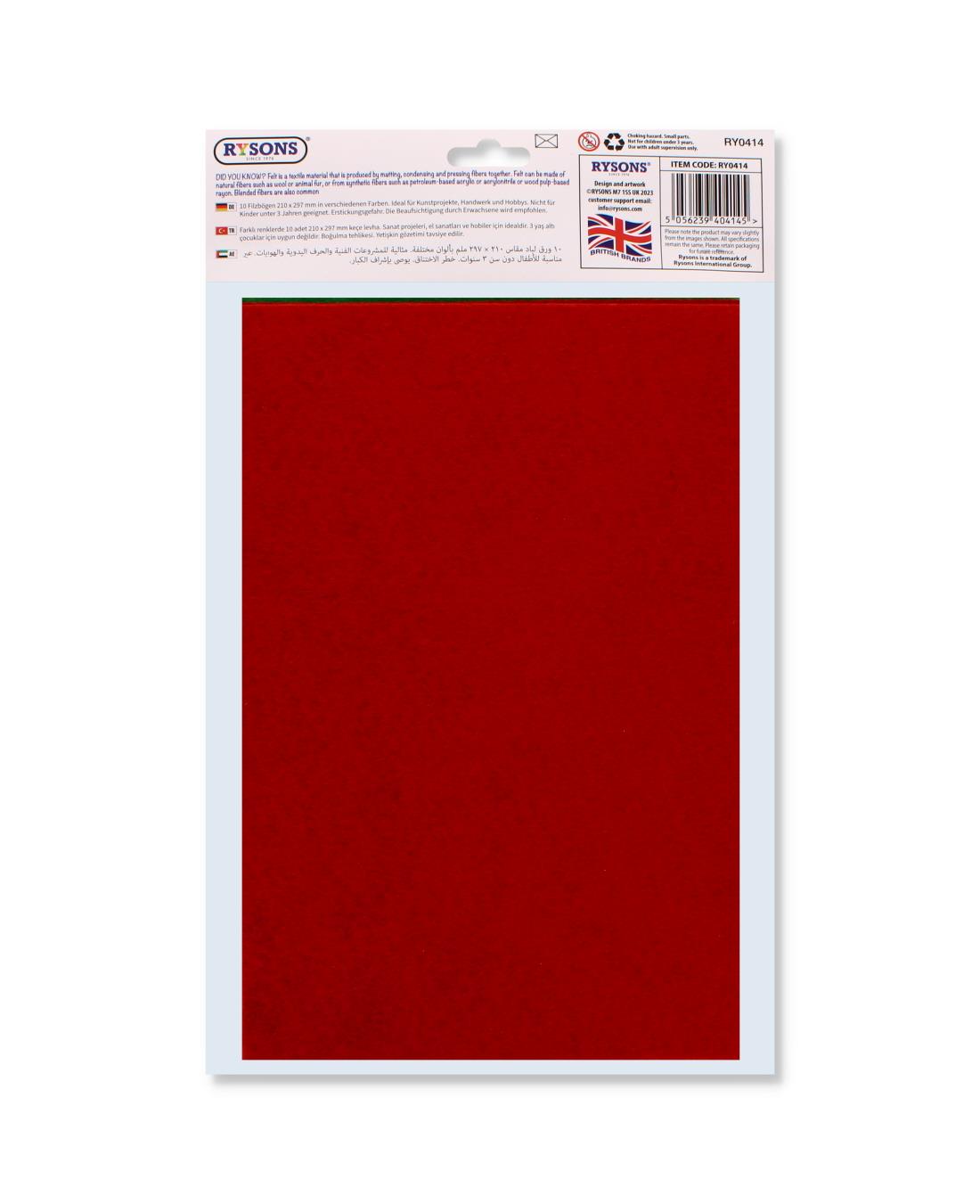 10PK ASSORTED COLOURS A4 FELT SHEETS