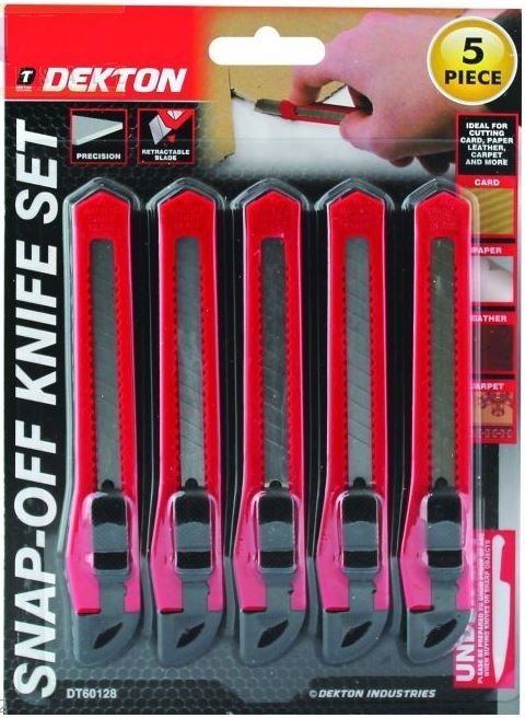 5PK DEKTON SNAPOFF KNIFE SET RED