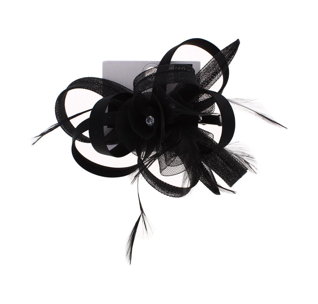 BLACK FLOWER & REAL FEATHER HAIR CLIP