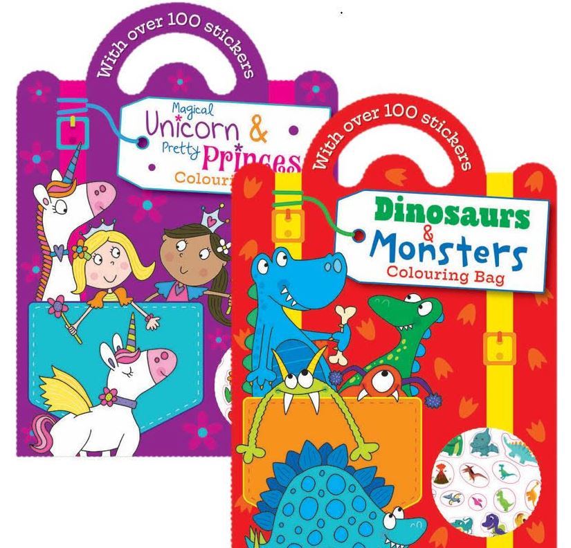 PRINCESS/DINOSAUR COLOURING BAG-100 STICKERS