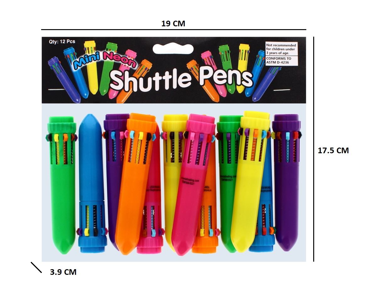 12PK SHUTTLE PENS 10 COLOUR