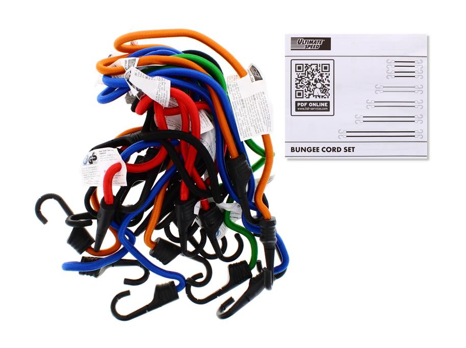 ASSORTED SIZE BUNGEE CORD W/FASTENING HOOKS