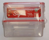 MAX HOUSE WARES 700ML SIGMA RECTANGLE CLIP LOCK CONTAINER 2 PACK RED AND WHITE