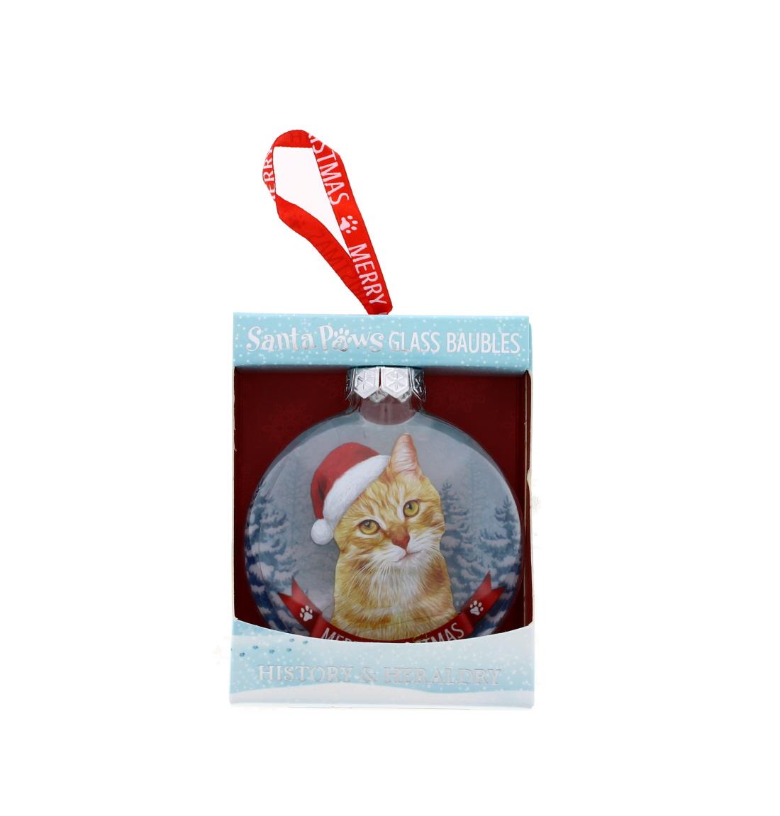 Santa Paws Glass Bauble Ginger Cat