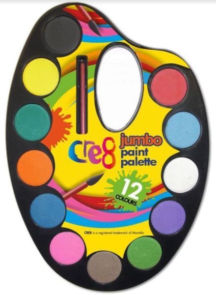 12 COLOUR JUMBO PAINT PALETTE W/ BRUSH